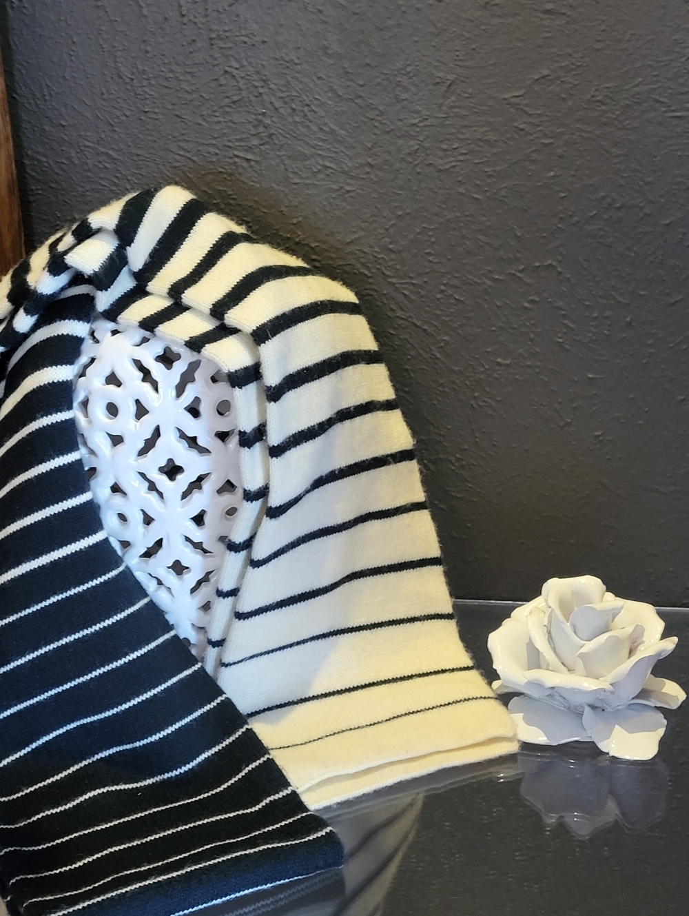 Echo Ivory/Black Striped Acrylic Rectangular Scarf
